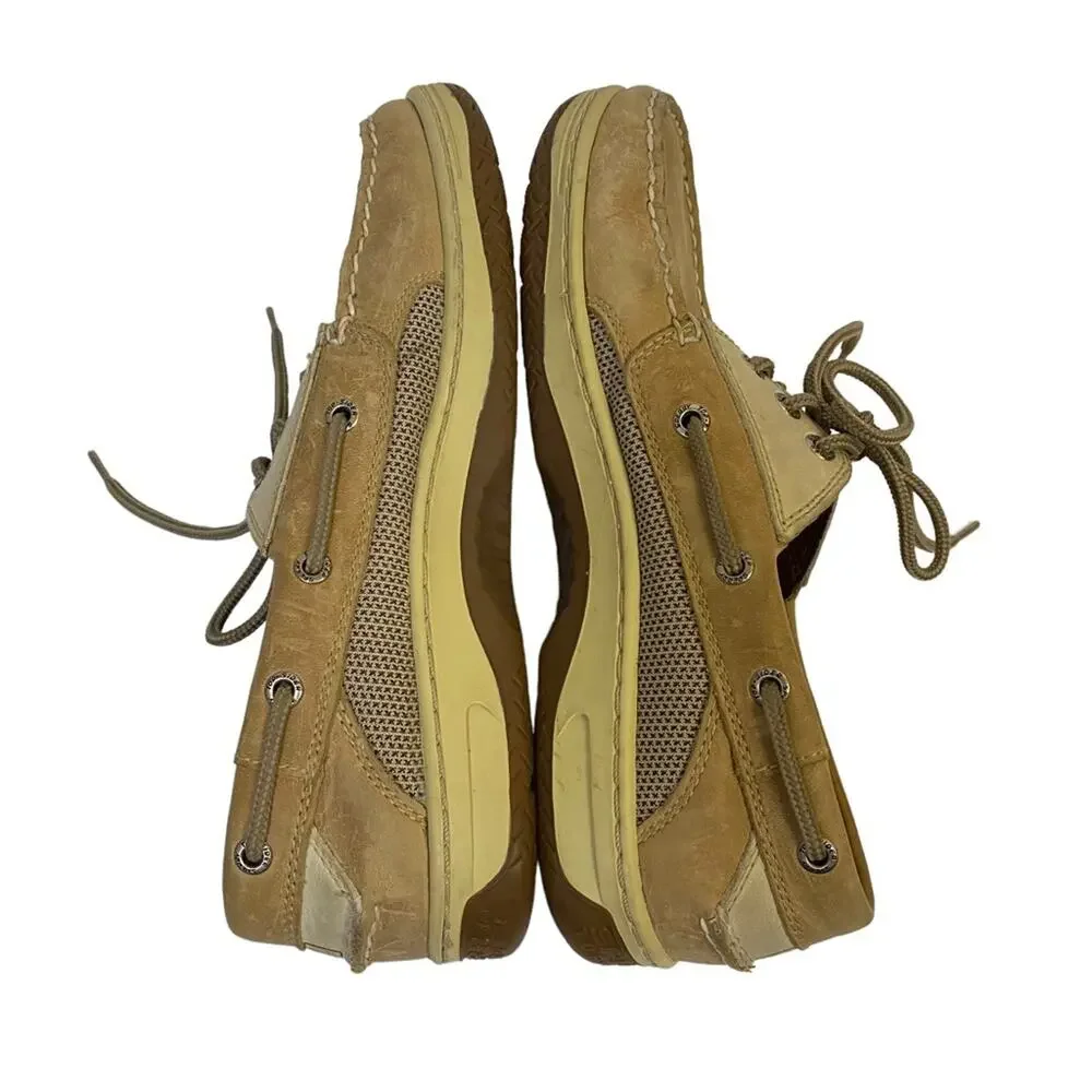 Sperry Top Sider Billfish Tan Leather 3 Eye Slip On Boat Shoes Size 8.5
